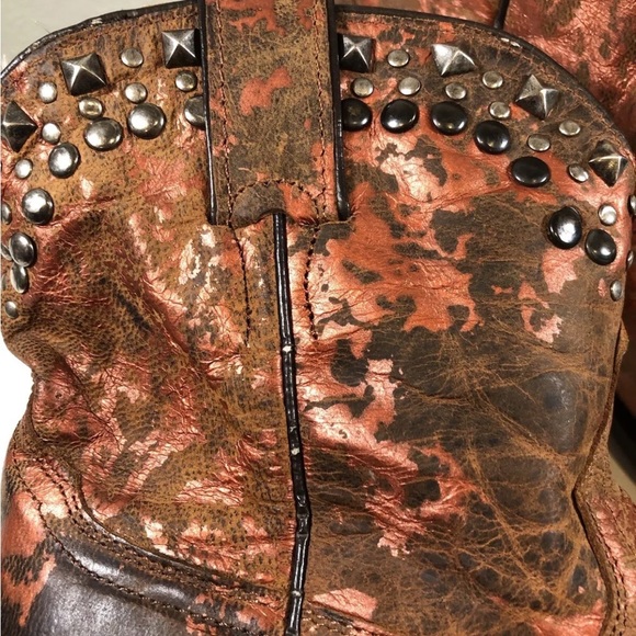 Stetson Women Short Cowboy Boots Bronze Copper Color With Studded Detail Unique - Picture 9 of 14